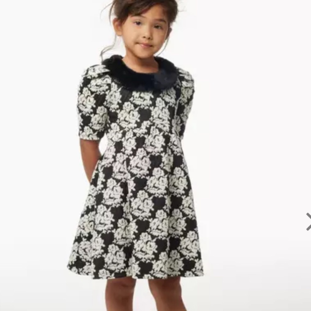 Faux Fur Floral Jacquard Dress